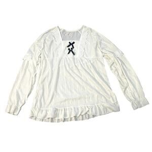 Y2K Flowy Ruffled Long sleeve off white top with black bows size XL